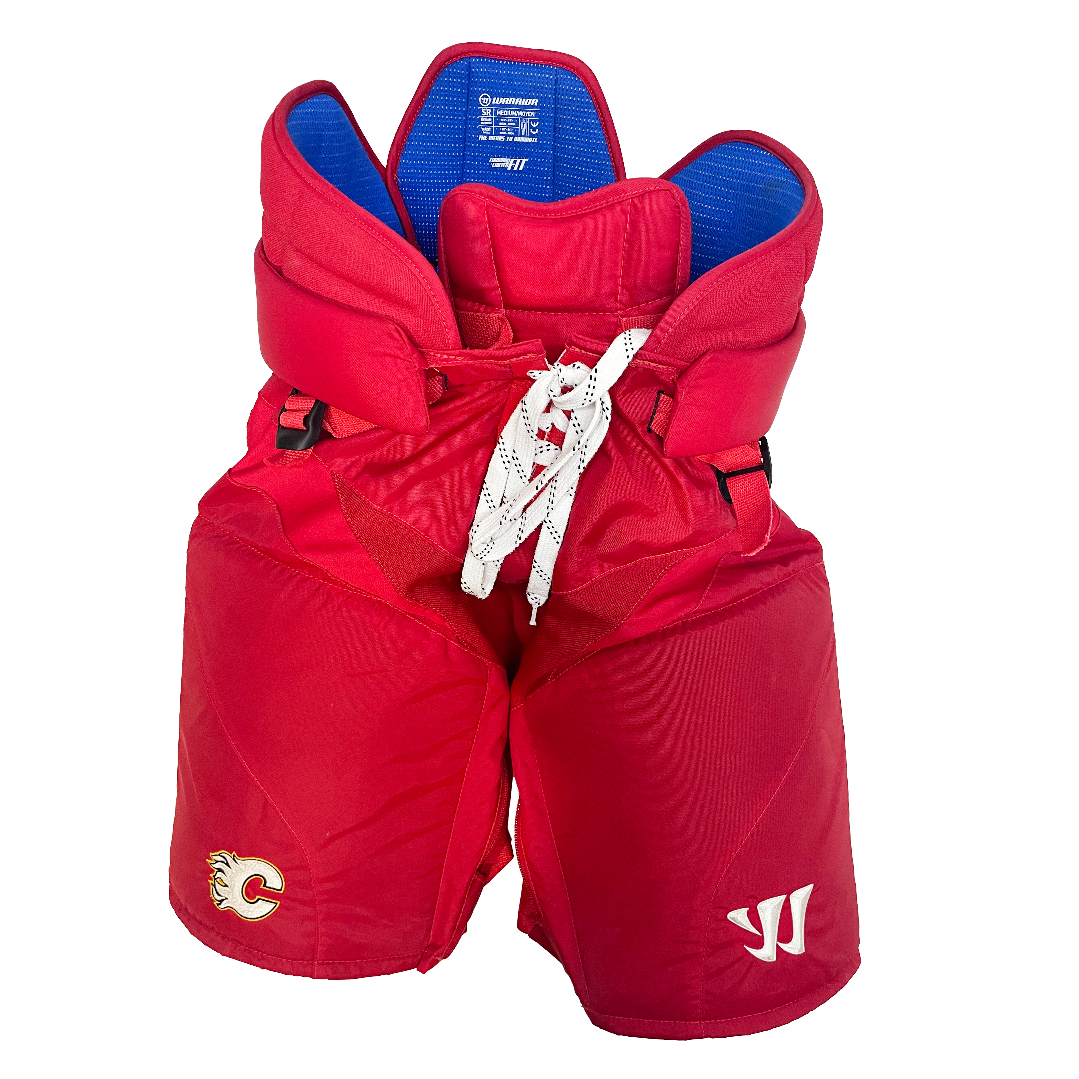 Pantalon de hockey Warrior Covert QRE Pro – NHL Pro Stock – Flames de Calgary (rouge/jaune/blanc)